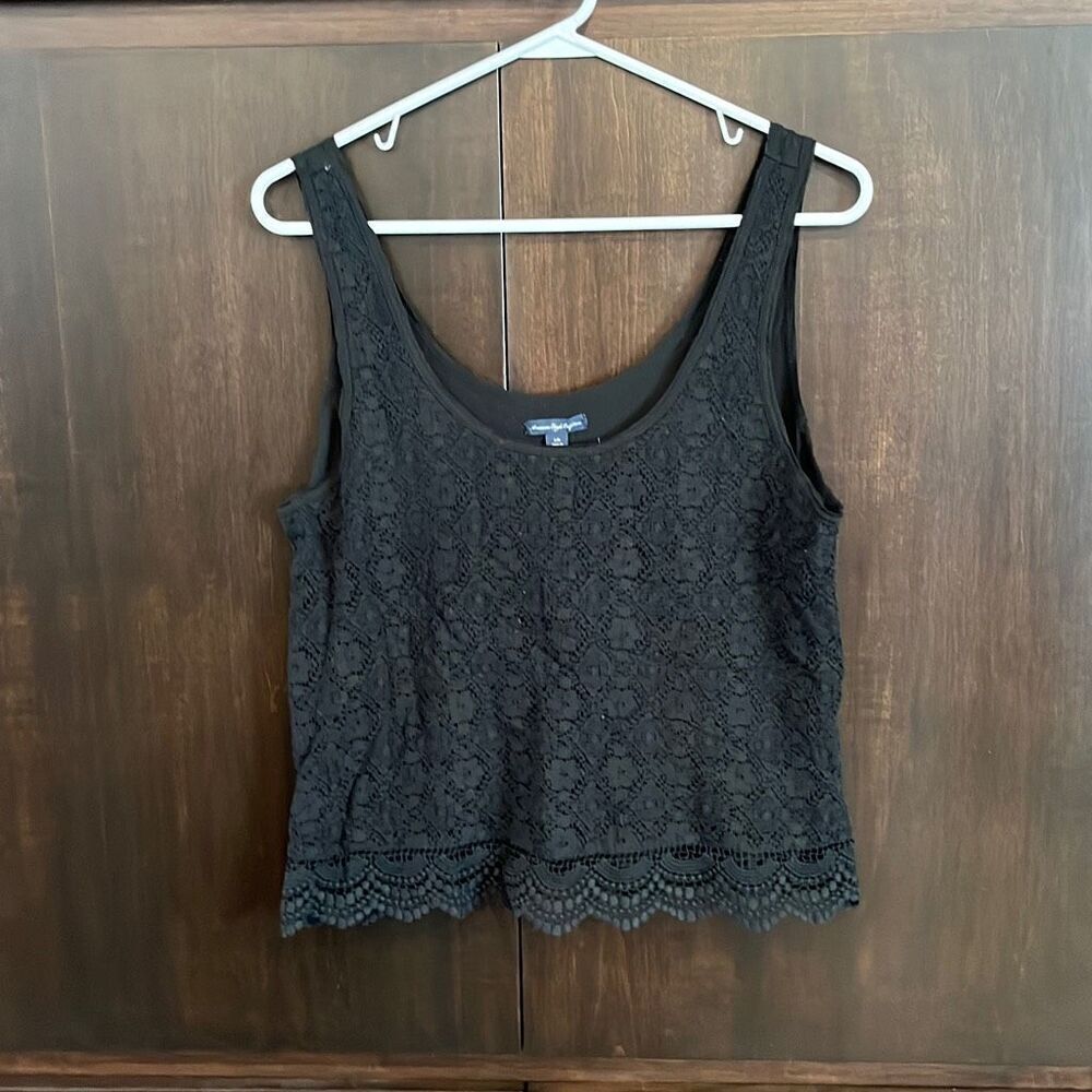 NWT American Eagle Black Lace Cropped Tank Top Large